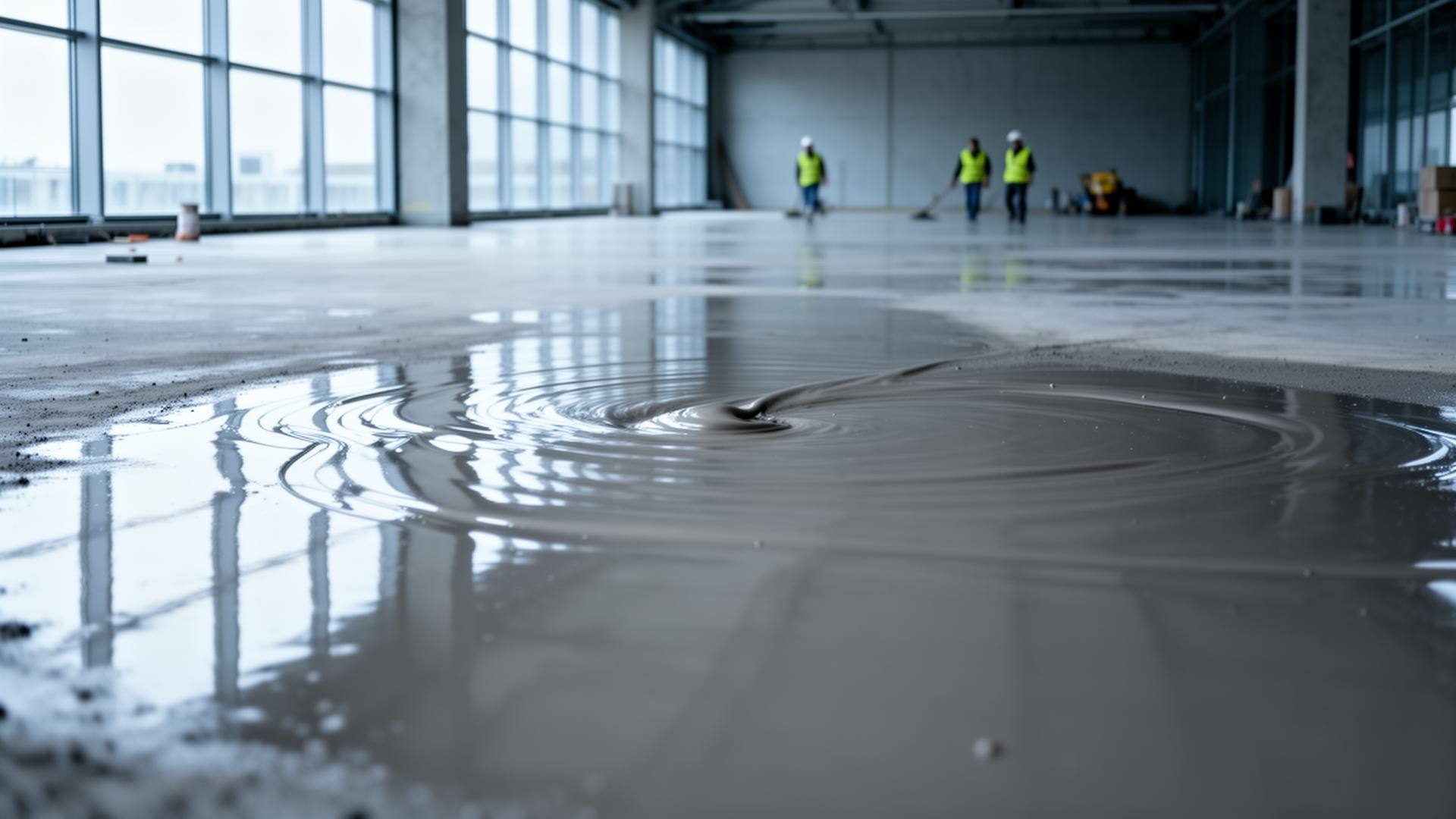 Flowing screed pour on a modern construction floor